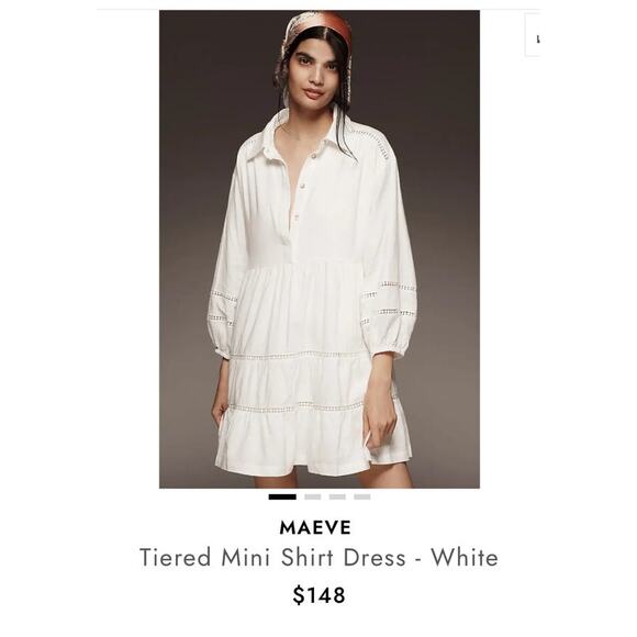 Anthropologie Maeve White Linen Blend Tiered Mini Dress Boho Resort Coastal XL - Picture 10 of 10